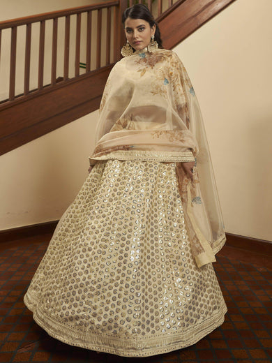 Superior Beige Sequence Work Art Silk Party Wear Lehenga Choli